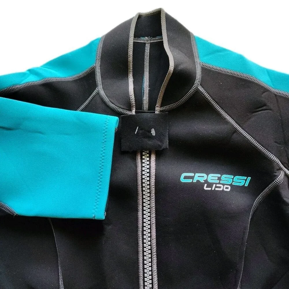 CRESSI LARGE Women's LIDO 2MM SHORTY WETSUIT BLACK & TEAL BLUE